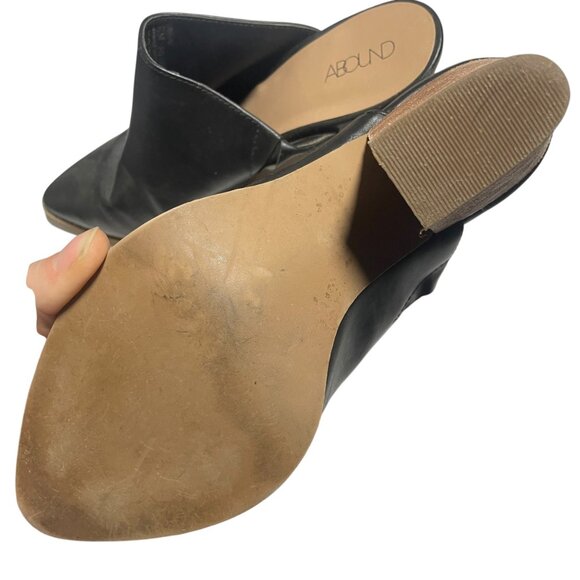 Abound Pointed Toe Black Leather Mules 7.5M Block Heel Slip-On - Picture 3 of 5